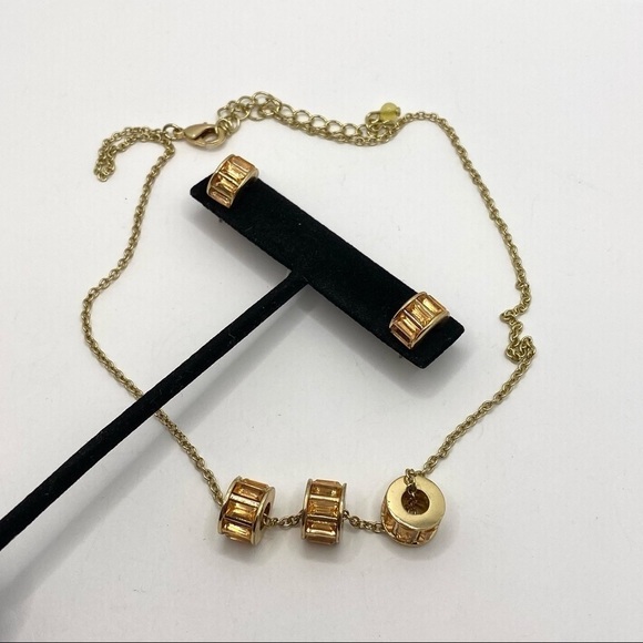 Jewelry Set Earrings Necklace Peach Crystals - Picture 10 of 12